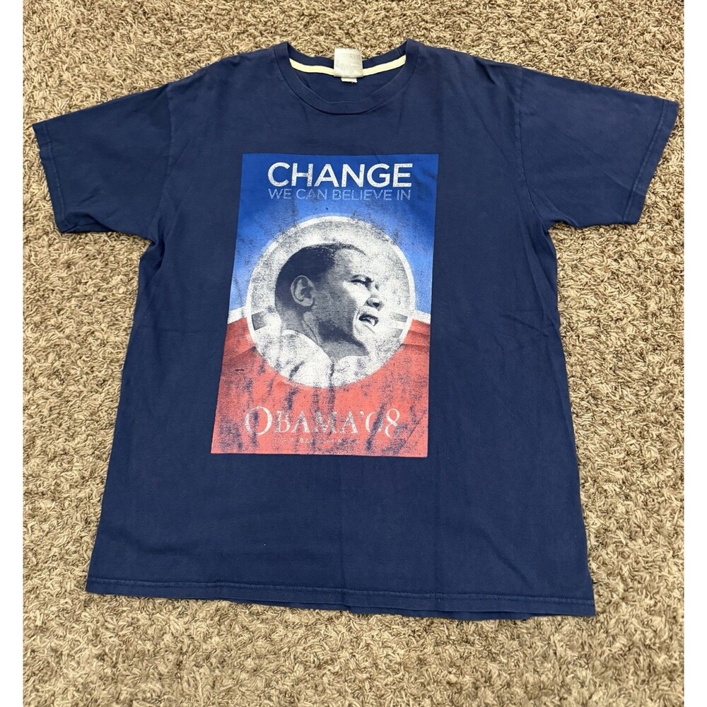 Barrack Obama 2008 Shirt Campaign Blue Change We Can Believe Mens Size XL